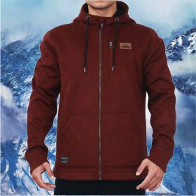 Men's Zip Thru Warm Cosy Thermal Climbing Hiking Heavy Sweatshirt - Red Melange - S