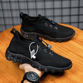 Outdoor Low Tops Casual Sneakers Men Leather Surface Comfortable Non-slip Wear-resistant Slip-on Hiking Shoes Light Breathable - Black - 39