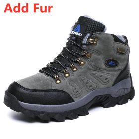 Large Size 48 Hiking Boots Men Summer Winter Outdoor Warm Fur Non Slip Fashion Women Footwear Boys Outdoor Work Ankle Boot Fall - Fur Grey - 45