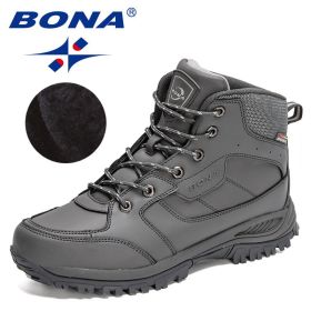 BONA 2022 New Designers Casual Winter Outdoor Snow Shoes Men Fashion Action Leather Plush Warm Boots Man High Top Hiking Shoes - Dark grey S gray - 10