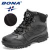 BONA 2022 New Designers Casual Winter Outdoor Snow Shoes Men Fashion Action Leather Plush Warm Boots Man High Top Hiking Shoes - Black silver gray - 9