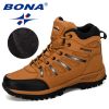 BONA New Designers Popular Trekking Shoes Men Leather Climbing Sport Sneakers Man Zapatillas Outdoor Hombre Hiking Shoes - Earth yellow - 9