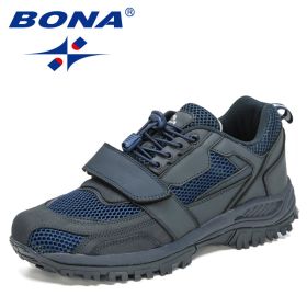 BONA 2022 New Designers Hiking Shoes Autumn Mountaineering Non-slip Footwear Men Trekking Sneakers Mansculino Walking Shoes - Deep blue S gray - 10.5