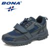 BONA 2022 New Designers Hiking Shoes Autumn Mountaineering Non-slip Footwear Men Trekking Sneakers Mansculino Walking Shoes - Deep blue S gray - 9