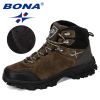 BONA New Designers Genuine Leather Hiking Shoes Winter Sneakers Men Mountain Man Tactical Hunting Footwear Plush Warm Shoes - Brown - 9.5