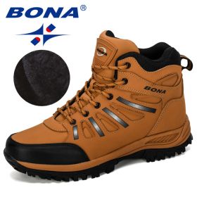 BONA New Designers Popular Trekking Shoes Men Leather Climbing Sport Sneakers Man Zapatillas Outdoor Hombre Hiking Shoes - Earth yellow - 10.5