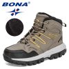 BONA 2022 New Designers Action Leather Brand Winter Warm Snow Boots Men Plush High Quality Hiking Boots Man Outdoor Footwear - Medium gray black - 9