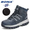 BONA 2022 New Designers Action Leather Brand Winter Warm Snow Boots Men Plush High Quality Hiking Boots Man Outdoor Footwear - Deep blue S gray - 9