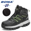 BONA 2022 New Designers Action Leather Brand Winter Warm Snow Boots Men Plush High Quality Hiking Boots Man Outdoor Footwear - Black F green - 10.5