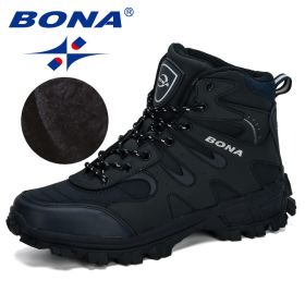 BONA New Designers Nubuck Hiking Boots Krasovki Tactical Shoes Men Outdoor Non-Slip Hiking Shoes Man Mountain Shoes Trendy - Deep blue silvergray - 10