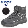 BONA 2022 New Designers Winter Brand Snow Boots Men Sneakers Super Warm Action Leather Boots Man Plush Hiking Boots Mansculino - Dark grey S gray - 8