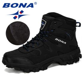 BONA New Designers Nubuck Hiking Boots Krasovki Tactical Shoes Men Outdoor Non-Slip Hiking Shoes Man Mountain Shoes Trendy - Charcoal grey R blue - 10