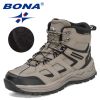 BONA 2022 New Designers Winter Brand Snow Boots Men Sneakers Super Warm Action Leather Boots Man Plush Hiking Boots Mansculino - Medium grey black - 8