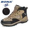 BONA 2022 New Arrival Action Leather Hiking Shoes Men Trekking Sneakers Mountain Plush Snow Boots Man Anti-Slippery Footwear - Medium grey black - 8.5