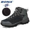 BONA New Designers Genuine Leather Hiking Shoes Winter Sneakers Men Mountain Man Tactical Hunting Footwear Plush Warm Shoes - Dark grey S gray - 9.5