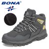 BONA 2022 New Designers Action Leather Plush Hiking Boots High Top Walking Shoes Men Work Mountain Sport Ankle Boots Mansculino - Dark grey yellow - 8