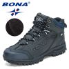 BONA 2022 New Designers Popular Hiking Boots Men Snow Warm Sneakers Man Padded Trekking Winter Action Leather High Top Footwear - Deep blue S gray - 9