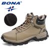 BONA 2022 NewDesigners Nubuck Sports Tactical Boots Men Hiking Mountain Shoes High Top Plush Tactical Footwear Masculino Comfy - Medium grey black - 8