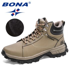 BONA 2022 NewDesigners Nubuck Sports Tactical Boots Men Hiking Mountain Shoes High Top Plush Tactical Footwear Masculino Comfy - Medium grey black - 9