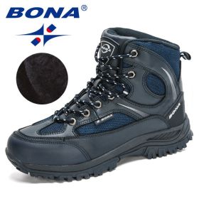 BONA 2022 New Designers Nubuck Shoes Men Outdoor Sports Tactical Male Boots Hiking Mountain Shoes Man Camping Climbing Footwear - Deep blue S gray - 9