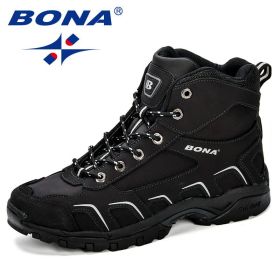 BONA New Trendy Design Men Hiking Shoes Anti-Skid Mountain Climbing Boot Outdoor Athletic Breathable Men Leather Trekking Shoes - Black - 8