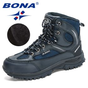 BONA 2022 New Designers Nubuck Shoes Men Outdoor Sports Tactical Male Boots Hiking Mountain Shoes Man Camping Climbing Footwear - Deep blue S gray - 8