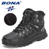 BONA 2022 New Designers Action Leather Hiking Shoes Men Winter Trekking Ankle Boots Man Top Quality Fashion Plush Boots Male - Black silver gray - 9