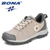 BONA 2022 New Designers Hiking Shoes Men Trekking Sneakers Walking Mountain Outdoor Shoes Man Trail Running Tourism Footwear - Light beige D grey - 8