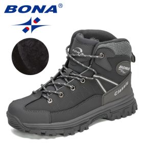 BONA 2022 New Designers Classics Winter Snow Boots Men Action Leather Super Warm Ankle Boots Man Hiking Boots Plush Shoes Male - Dark grey S gray - 9