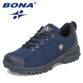 BONA 2022 New Designers Hiking Shoes Men Trekking Sneakers Walking Mountain Outdoor Shoes Man Trail Running Tourism Footwear - Deep blue S gray - 9