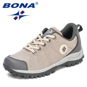 BONA 2022 New Designers Hiking Shoes Men Trekking Sneakers Walking Mountain Outdoor Shoes Man Trail Running Tourism Footwear - Light beige D grey - 10