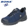 BONA 2022 New Designers Hiking Shoes Men Trekking Sneakers Walking Mountain Outdoor Shoes Man Trail Running Tourism Footwear - Deep blue S gray - 8.5