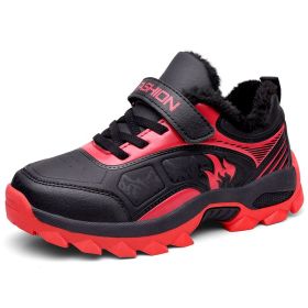 Winter Boots For Boys Anti-Skid Hiking Shoes Children Plus Fur Walking Climbing Sneakers Outdoor Sport Footwear Kids Snow Shoes - Red kid shoes - 1