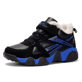 Kid Sneakers Outdoor Boots Plus Warm Fur Running Shoes Kids Waterproof Walking Children Hiking Sport Shoes Winter Shoes For Boys - Blue Kids shoes - 4