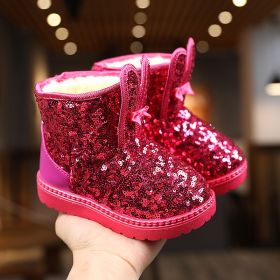 Winter Kids Boots for Girls Snow Boots Children Hiking Shoes Warm Plush Kids Pink Snow Boots Girls Rain Boots Running Shoes - Red - 35