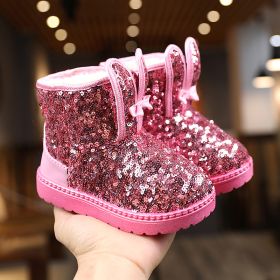 Winter Kids Boots for Girls Snow Boots Children Hiking Shoes Warm Plush Kids Pink Snow Boots Girls Rain Boots Running Shoes - Pink - 32