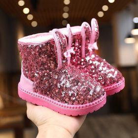 Winter Kids Boots for Girls Snow Boots Children Hiking Shoes Warm Plush Kids Pink Snow Boots Girls Rain Boots Running Shoes - Pink - 24