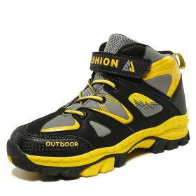 Kids Hiking Shoes Sport Shoes For Boys Teenagers Antiskid Running Shoes Walking Mountain Climbing Footwear Basket Flats Sneakers - yellow - 4