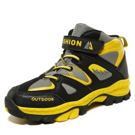 Kids Hiking Shoes Sport Shoes For Boys Teenagers Antiskid Running Shoes Walking Mountain Climbing Footwear Basket Flats Sneakers - yellow - 2.5