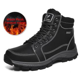 Brand Winter Leather Men Boots Plush Warm Men Snow Boots Outdoor Non-slip Hiking Boots Men Winter Shoes Men Sneakers Size 39-48 - Plush Black - 8.5