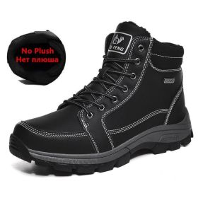 Brand Winter Leather Men Boots Plush Warm Men Snow Boots Outdoor Non-slip Hiking Boots Men Winter Shoes Men Sneakers Size 39-48 - No Plush Black - 7.5