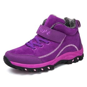 Waterproof Winter Men Boots Warm Fur Snow Women Boots Men Work Casual Sneakers Outdoor Hiking Boots Rubber Ankle Boots Size 48 - Purple - 7