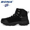 BONA New Designers Genuine Leather Hiking Shoes Winter Sneakers Men Mountain Man Tactical Hunting Footwear Plush Warm Shoes - Brown - 9.5