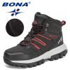 BONA 2022 New Designers Action Leather Brand Winter Warm Snow Boots Men Plush High Quality Hiking Boots Man Outdoor Footwear - Black F green - 10