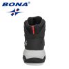 BONA 2022 New Designers Action Leather Brand Winter Warm Snow Boots Men Plush High Quality Hiking Boots Man Outdoor Footwear - Black F green - 10