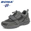 BONA 2022 New Designers Hiking Shoes Autumn Mountaineering Non-slip Footwear Men Trekking Sneakers Mansculino Walking Shoes - Deep blue S gray - 8.5