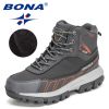 BONA 2022 New Designers Action Leather Winter Brand Snow Boots Men Super Warm Ankle Boots Man Plush Hiking Soft Boots Mansculino - Black red - 8.5