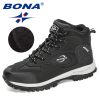 BONA 2022 New Arrival Action Leather Hiking Shoes Men Trekking Sneakers Mountain Plush Snow Boots Man Anti-Slippery Footwear - Medium grey black - 8