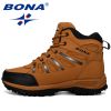 BONA New Designers Popular Trekking Shoes Men Leather Climbing Sport Sneakers Man Zapatillas Outdoor Hombre Hiking Shoes - Earth yellow - 10