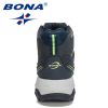 BONA 2022 New Designers Action Leather Winter Brand Snow Boots Men Super Warm Ankle Boots Man Plush Hiking Soft Boots Mansculino - Black red - 9